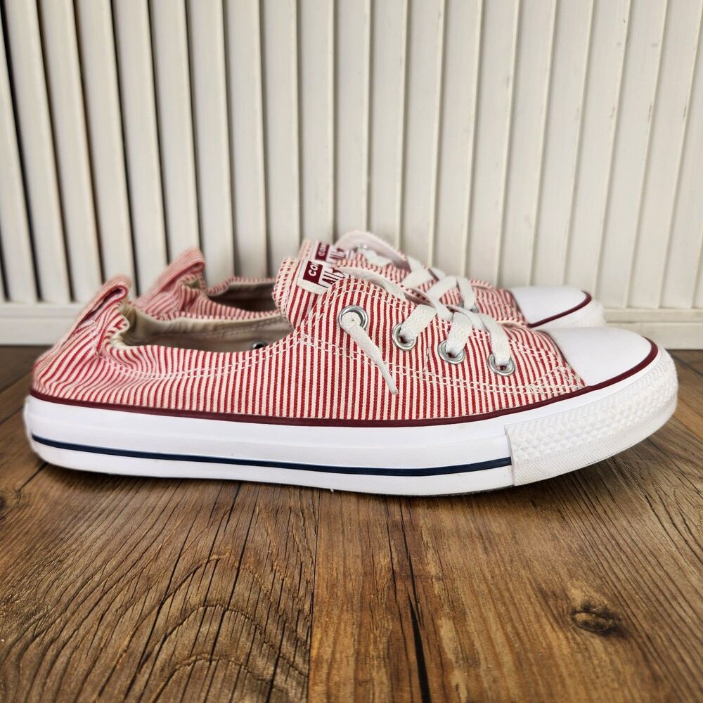Converse CTAS Shoreline Candy Striper Slip On Shoes Women's 10 Red White Striped